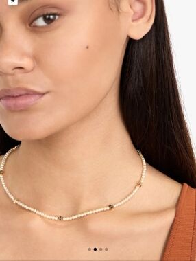 Tory Burch Kira Pearl Logo Necklace Nwot